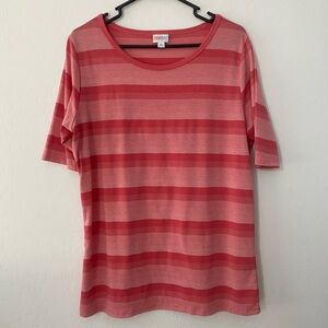 LuLaRoe Fitted Gigi Shirt Coral Pink Horizontal Stripes